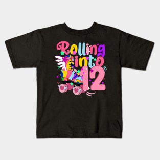 rolling into 12 - 12th birthday girl roller skates theme party Kids T-Shirt